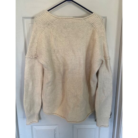 Free People Cream Knit V-Neck Long Sleeve Alpaca Blend Sweater Size Large - Picture 5 of 8